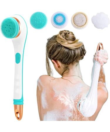 Body Brush Rechargeable, Electric Body Brush Set, Scrubber Shower Brush with Long Handle, Spin Skin Brush with 4 Brush Heads for Cleanse, Massage, exfoliate and Pamper Your Skin in The Shower (Green)