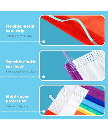 Tomorotec 60PCS Rainbow Disposable Face Masks with Purple Elastic Ear Loops - 3-Layer Soft Fit for Adults - Buy Online on GoSupps.com