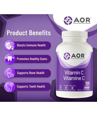 AOR - Vitamin C 1000mg 100 Capsules - Essential Ascorbic Acid Supplement - Promotes Overall Wellness - Supports Bones Gums & Teeth - Non-GMO Vegan - Ideal for Daily Health Maintenance - Buy Online on GoSupps.com