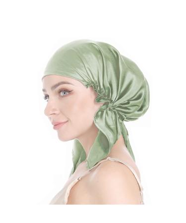 SissiLita 100 percent Silk Bonnet for Sleeping  Hair Bonnet with Tie Band  Large Silk Sleep Cap for Curly Hair  Silk Hair Wrap for Hair Care (Sage Green)  One Size