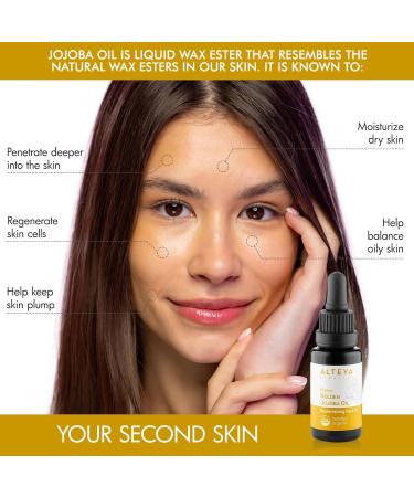 Altenya Bio Golden Jojoba Oil 20ml - USDA Organic Carrier Oil for Skin Hair & Scalp Care - Buy Online on GoSupps.com