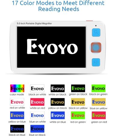 Eyoyo Portable Digital Magnifier Electronic Reading Aid 5.0 inch w/Foldable Handle for Low Vision Color Blindness 4X-32X Times Zoom 17 Color Modes 5 Levels for Brightness 5 inch 4X-32X - Buy Online on GoSupps.com