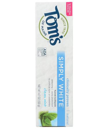 Tom's of Maine Simply White Natural Toothpaste - Whitening Clean Mint 4.7oz | Natural Oral Care for Healthy Smiles - Buy Online on GoSupps.com