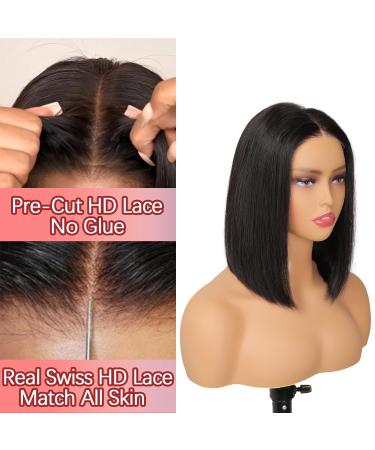 Wear and Go Glueless Short Bob Wigs - Pre-Cut Lace Human Hair Wigs for Black Women - 10 Inch 180% Density 5x5 HD Lace Bob Wig - Buy Online on GoSupps.com