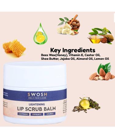 SWOSH Lip Scrub For Dark Lips To Lighten Pink 20 gram With Beeswax and Vitamin E | Lip Brightening Scrub Balm For Women and Men For Exfoliating Dry and Chapped Lips Removes Tan and Dead Skin Cells - Buy Online on GoSupps.com