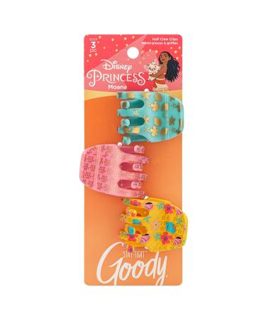 GOODY Classics Half Claw Clips - 3-Pack Disney Princess Moana - Great for Easily Pulling Up Your Hair - Pain-Free Hair Accessories for Women Men Boys and Girls