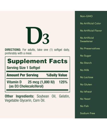 Nature's Bounty Vitamin D3 Vitamin Supplement Supports Immune System and Bone Health 1000IU 120 Softgels - Buy Online on GoSupps.com