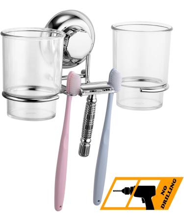 Maxhold Suction Screw Toothbrush Cup Holder | 2 Tooth Plaster Cups | Rust-Free Stainless Steel | No Drill Kitchen & Bathroom Storage - Buy Online on GoSupps.com