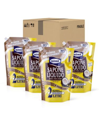 Milmil Milmil Liquid soap coconut and vanilla fragrance Maxieconomio universal refill dermatologically tested 4 x 2000 ml