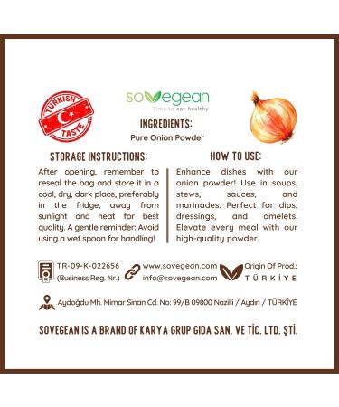 Sovegean Onion Powder 3 52oz/100g-Raw Vegan Gluten Free Food Spices Onion Granulates-Onion Powder Seasoning for Cooking Sauces Baked Goods and More-100% Pure and Natural - Buy Online on GoSupps.com