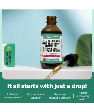 Organic Creatine Monohydrate & Vitamin B12 Drops - Vegan Energy Boost with Beet Root Green Tea & Ginseng Faster Absorption Strawberry Lemonade Flavor - 60mL - Buy Online on GoSupps.com