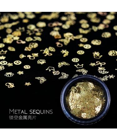 1 Box Hollow Nail Art 3D Decorations Thin Wheel Flower Heart Different Shapes Gold Metal 3d Nails Studs Accessories Supplies Manicure Design Tools - Buy Online on GoSupps.com