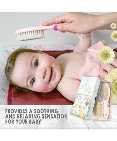 Baby Hair Brush - Natural Wooden Cradle Cap Brush with Soft Goat Bristle - Baby Brush Set for Newborns - Toddler Comb - Blush Oval - Buy Online on GoSupps.com