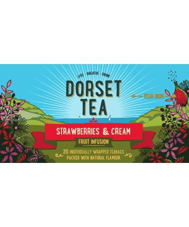 Dorset Tea Strawberries & Cream Tea 4 Boxes x 20 Tea Bags (80 Fruit Tea Bags Total) Strawberry Flavoured Herbal Tea Bags - Buy Online on GoSupps.com