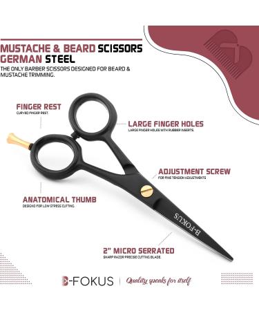 B-FOKUS Professional 4.5 Mustache Scissors - German Stainless Steel Beard & Mustache Grooming Kit for Men with Leather Case and Comb Set - Buy Online on GoSupps.com