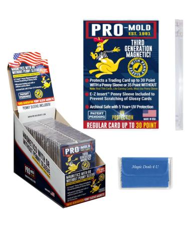 (Box 25) Pro-Mold 3rd Generation 30/35 Point Magnetic ONE-Touch Card Holder with Included EZ Insert Penny Sleeve (Microfiber Cloth Included) 25 Count