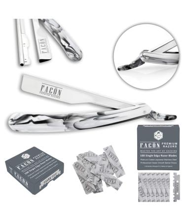 Facn Professional Marble Straight Edge Barber Razor | 100 Blades Included | Salon Quality Cut Throat Shavette - Buy Online on GoSupps.com