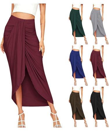 Sanahy Women's Casual Black Maxi Wrap Skirt - Elastic High Waist, Asymmetrical Design - Boho Chic, Beach Style - Size XXL - Buy Online on GoSupps.com
