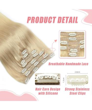 Vlasy Clip in Human Hair Extensions 16 Light Blonde - 7 Pieces Seamless Thick Weft Real Hair Extensions for Women - 80g - Buy Online on GoSupps.com