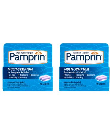 Pamprin Multi-Symptom Formula, with Acetaminophen, Menstrual Period Symptoms Relief including Cramps, Pain, Irritability and Bloating, 40 Caplets (Pack of 2) 1 Count (Pack of 2)