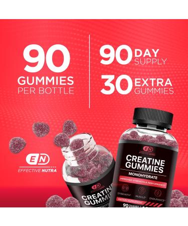 Creatine Monohydrate Gummies - Vegan 5g Chews for Strength & Energy | Natural Sour Watermelon | 90ct - Buy Online on GoSupps.com