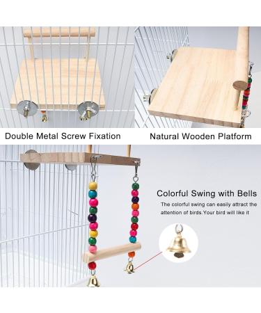 TeTupGa Bird Perches Cage Toys Parrot Wooden Platform Stand with Swing Bell Swing Hanging Standing Chewing Toy Bird Cage Accessories for Parakeet Cockatiels Conures Budgie Lovebird Bird swing 02 - Buy Online on GoSupps.com