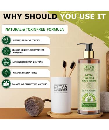 Neem Tea Tree Face Wash 200ml (6.76oz) with Neem Extract & Tea Tree Oil | Moisturizing Cleanser for Men and Women Gentle Daily Wash for Soft and Smooth Skin - Buy Online on GoSupps.com