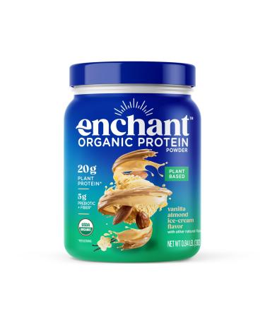 Enchant Organic Protein Powder Vanilla Almond flavor 20g Plant Protein sourced from North American Farms 5g Prebiotic + fiber USDA Organic Non-GMO Plant-based Non-Dairy Vegan 0.84 lb