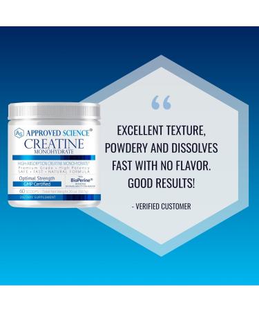 Approved Science Creatine Monohydrate Powder with BioPerine - Supports Lean Muscle Growth and Recovery - 60 Servings - 5g Per Serving - Unflavored - Non-GMO, Vegan 10.6 Ounce (Pack of 1) - Buy Online on GoSupps.com