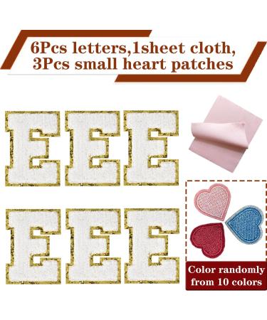 Glitter White Iron on Letter Patches for Clothing - 6 Pieces, 3.14 inch E with Golden Edge - Perfect for Jackets - Buy Online on GoSupps.com