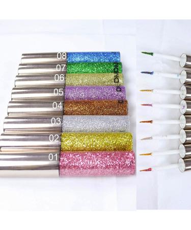 8 Colors Liquid Glitter Eyeliner Set - Metallic Sparkly Colorful Glitter Gel Eyeliner Pen Pack - Glitters for Eyes - 8 Count - Buy Online on GoSupps.com