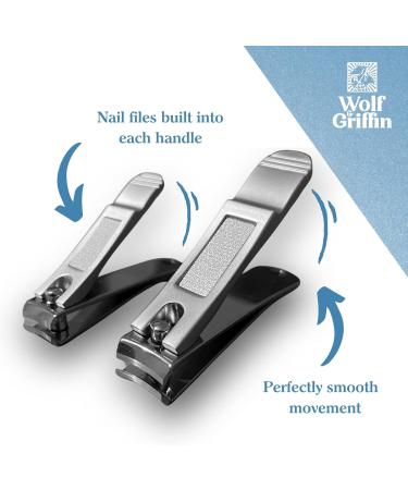 Wolf & Griffin Ultimate Precision 2-Piece Nail Clipper Set - Stainless Steel Professional Kit for Fingernails & Toenails - Men & Women - Buy Online on GoSupps.com