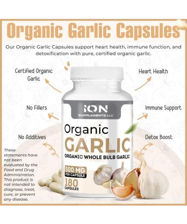 Ion Supplements | Herbal Organic Whole Bulb Garlic Capsules | 500 mg per Cap 180 Caps | No Fillers or Flow Agents | 100% Natural Roots - Buy Online on GoSupps.com