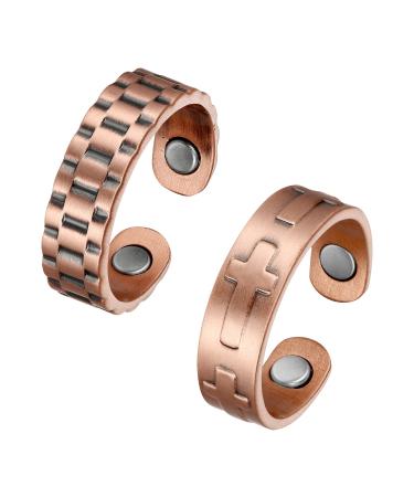 MagEnergy Magnetic Copper Rings for Men Solid Pure Copper Rings 3500 Gauss Magnetic Lymph Detox Ring Jewelry Gift(2pcs) 2Copper/A