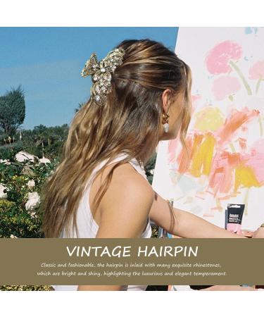 2 Pieces Vintage Hair Clips Shiny Rhinestone Hair Clips Ladies Retro Flower Grippers Anti-Slip Hair Clips Fashionable hair accessories Suit for Girls and Women(Gold Silver) - Buy Online on GoSupps.com