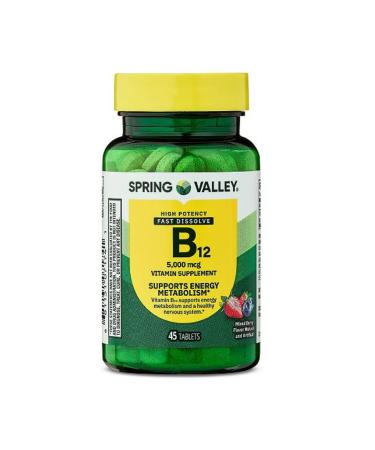 4 TOP CARE Extra Strength Vitamin B12 Metabolism Support Dietary Supplement Fast Dissolve Tablets Mixed Berry 5000 mcg 45 Count