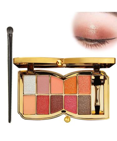 10 Colors Glitter Eyeshadow Palette Glitter/Nude Eyeshadow Palette with Long Eyeshadow Brush Highly Pigmented Waterproof Sweatproof Multifunctional Eyeshadow Palette Build Natural Makeup (#09)
