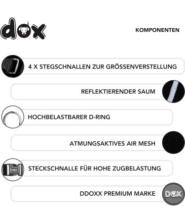 DDOXX Reflecting Airmesh Step-in Dog Harness - Adjustable XL for All Sizes | Black (Neck 42-58 cm Breast 52-76 cm) - Perfect for Puppies and Small Dogs - Buy Online on GoSupps.com