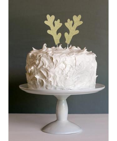 Reindeer Antlers Christmas Cake Topper - Glitter Xmas Cake Topper - Glittery Gold - Buy Online on GoSupps.com