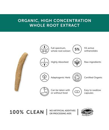 Organic KSM-66 Ashwagandha Roots Extract 30 Vegecaps | Vegan Friendly, UK Made | High Concentration Full Spectrum Formula | 100% Certified | Unflavoured - Buy Online on GoSupps.com