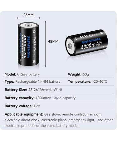 6 Pack Rechargeable C Batteries 1.2V 4000mAh Ni-MH C Size Battery with Battery Storage Box - Buy Online on GoSupps.com