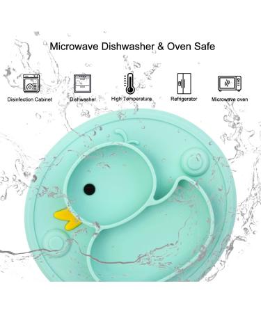 Silicone Baby Plate with Suction | Divided Duck Dishes for Kids | BPA-Free & Microwave Safe | Green - Buy Online on GoSupps.com
