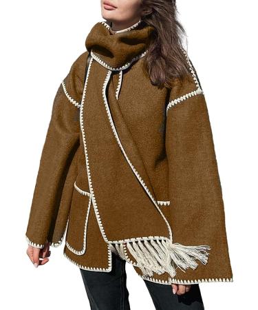 Hanxiulin Women's Winter Coat with Scarf - Loose Long-Sleeved Fleece Jacket - Warm Autumn Fashion - Buy Online on GoSupps.com
