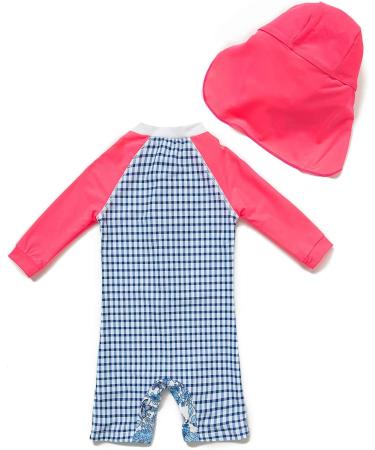 Bonverano Baby Girls Long-Sleeve Swimsuit | UPF 50+ Sun Protection | 18-24 Months | Blue/White - Buy Online on GoSupps.com