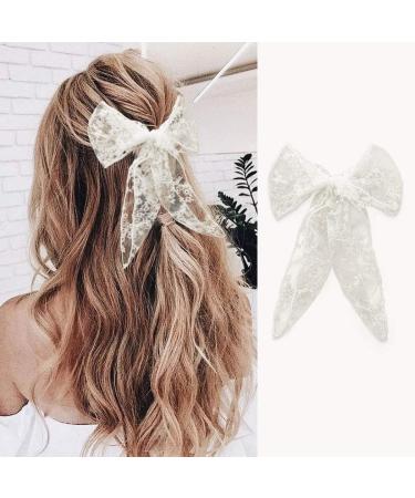 JONKY Bow Hair Clips White Lace Hair Accessory Party Non Slip Flower Hair Bow Hair Barrettes Hair Piece for Women and Girls