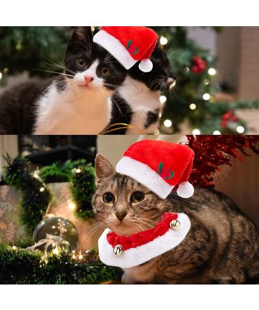 3 PCS - Cat Santa Hat with Jingle Bells Collar & Bow Tie Christmas Costume Set - Adjustable Xmas Outfit for Pets - Buy Online on GoSupps.com