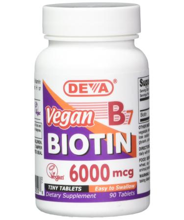 Deva Vegan Vitamins Biotin 6000 mcg Tablets, 90Count 90 Count (Pack of 1)