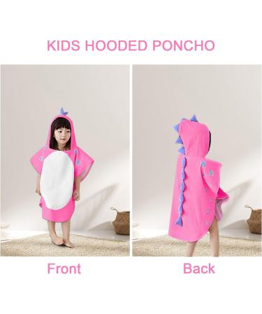 Cartoon Dinosaur Hooded Towel for Kids 0-4 Years Pink - 22x43 inch Bath Poncho for Boys and Girls - Buy Online on GoSupps.com
