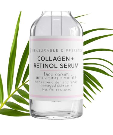 Measurable Difference Collagen Retinol Serum  Anti-Aging Facial Serum for Wrinkles  Fine Lines  Pure Anti-Wrinkle Face Serum In Pump Bottle for Restoring Skin Elasticity  Reducing Acne  1 Oz