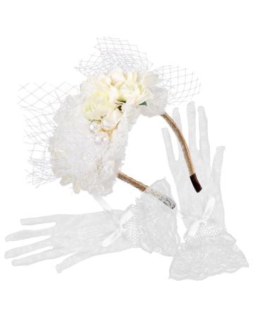 minkissy 1 Set Bridal Hair Accessories Costume Fascinators Lace Gloves Bridal Gloves Tea Party Hat Bridal Costume Women Headdress Women Fascinator Veil Fascinators Wig Fabric Bride Wedding
